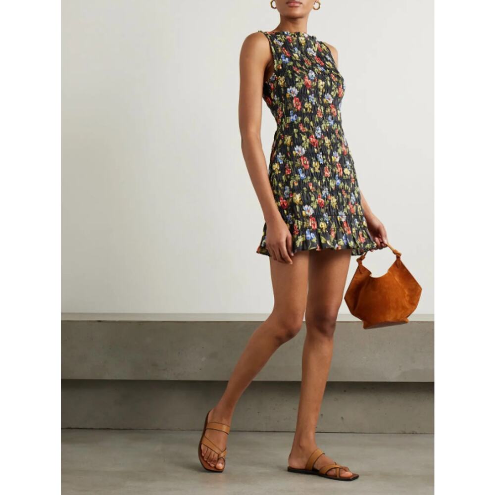 NWT DÔEN Gianna Dress Noir Wild Rose Floral Smocked Mini Dress Sz XXL Boho Resor